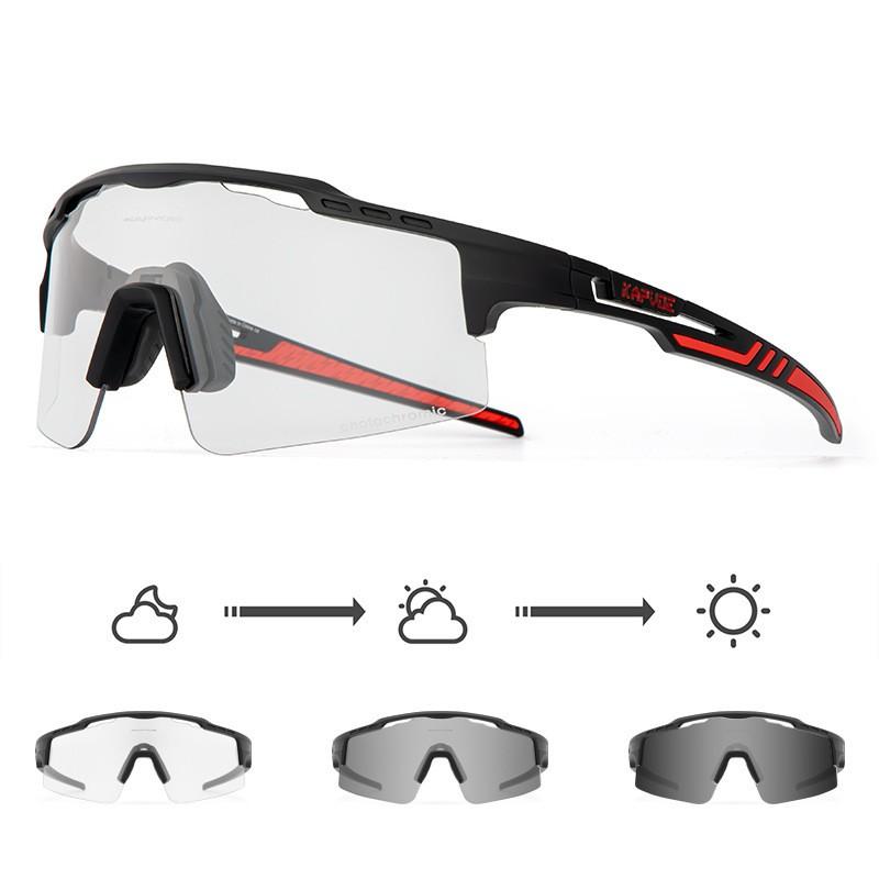 Kapvoe Photochromic Cycling Sunglasses Mountain Bike Outdoor Sports Unisex TR90 Frame Windproof Sport Eyewear TK75-PH-1L-02
