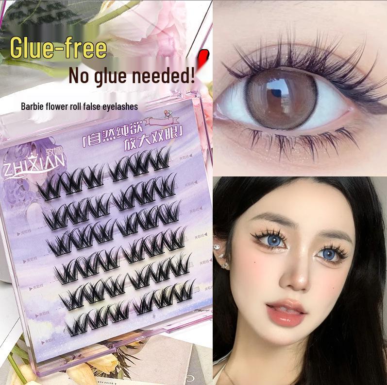 Lotus Elf Girl Glue-Free Removable False Eyelashes - Super Fine Lightweight Single Cluster