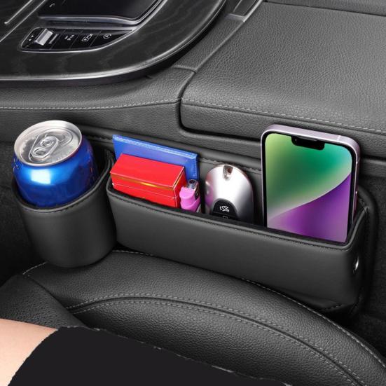 Car Seat Gap Filler Anti-slip Waterproof Storage Box Scratch-Resistant Faux Leather Car Seat Gap Organizer for Phones Cups