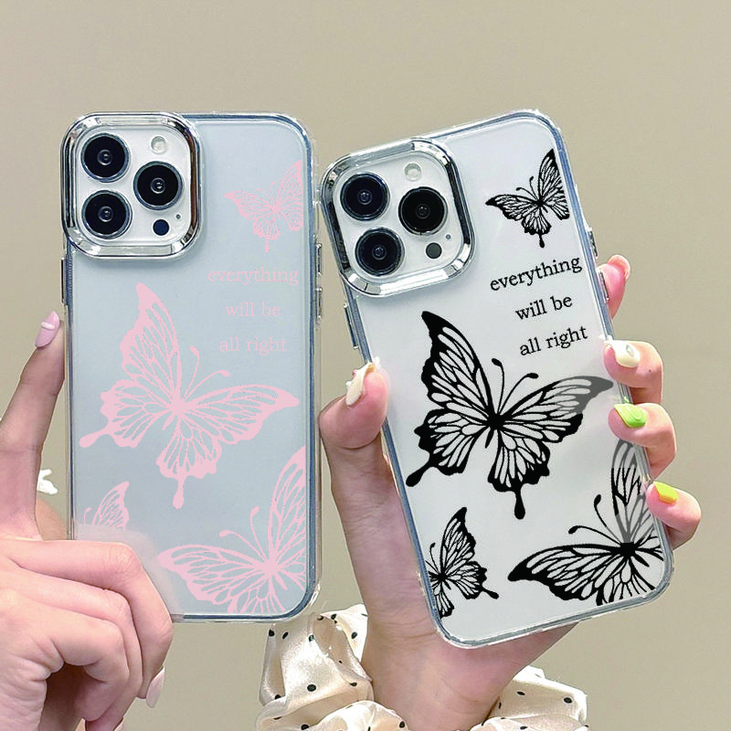 

Роскошная оправа объектива с красочным узором в виде бабочки для iPhone 16 Pro 15 14 Plus 13 12 Pro Max 11 ударопрочный мягкий прозрачный тонкий чехол из ТПУ iPhone 16 чёрный