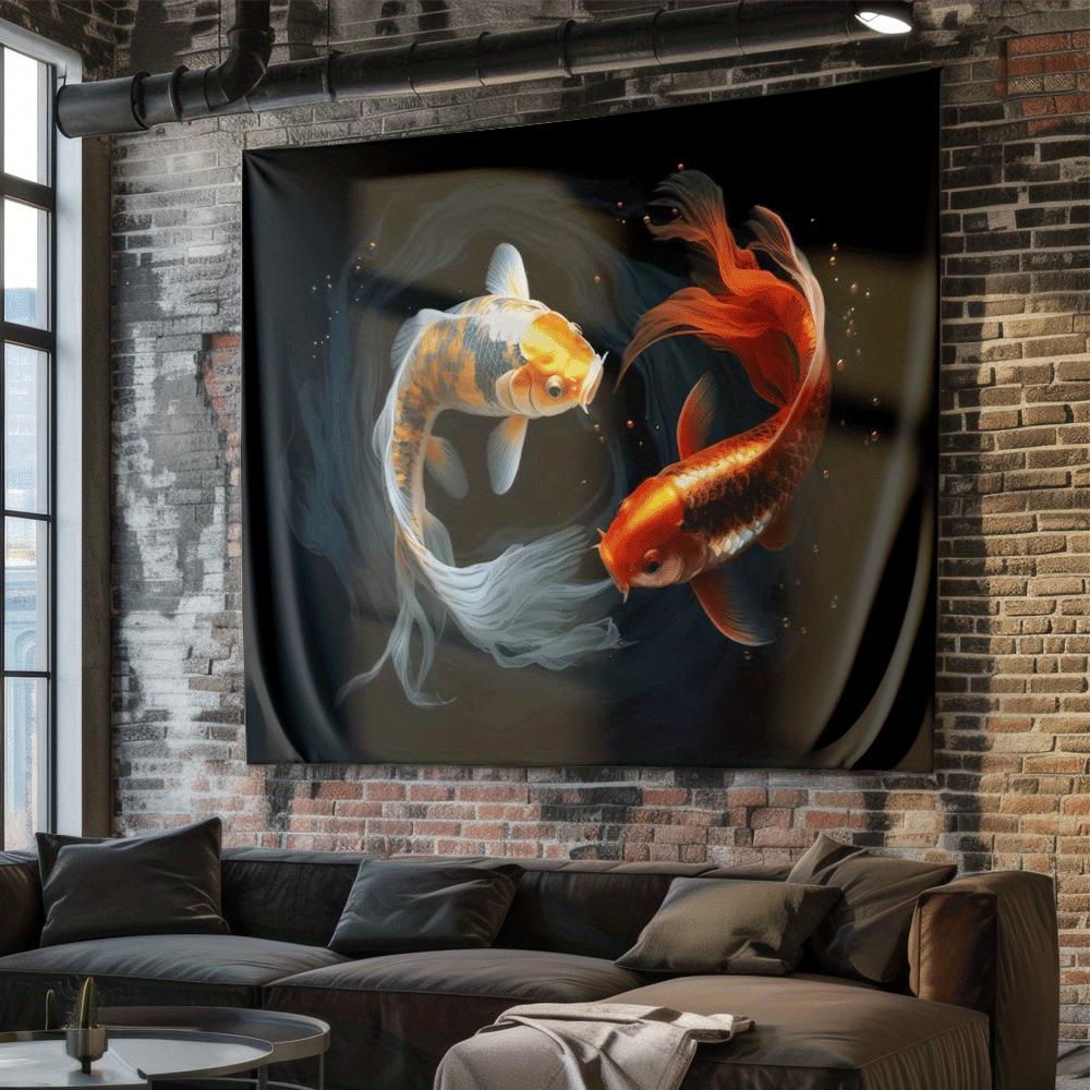 Two Goldfish Theme Digital printing polyester wall tapestry suitable for use in living rooms bedrooms offices bars and party