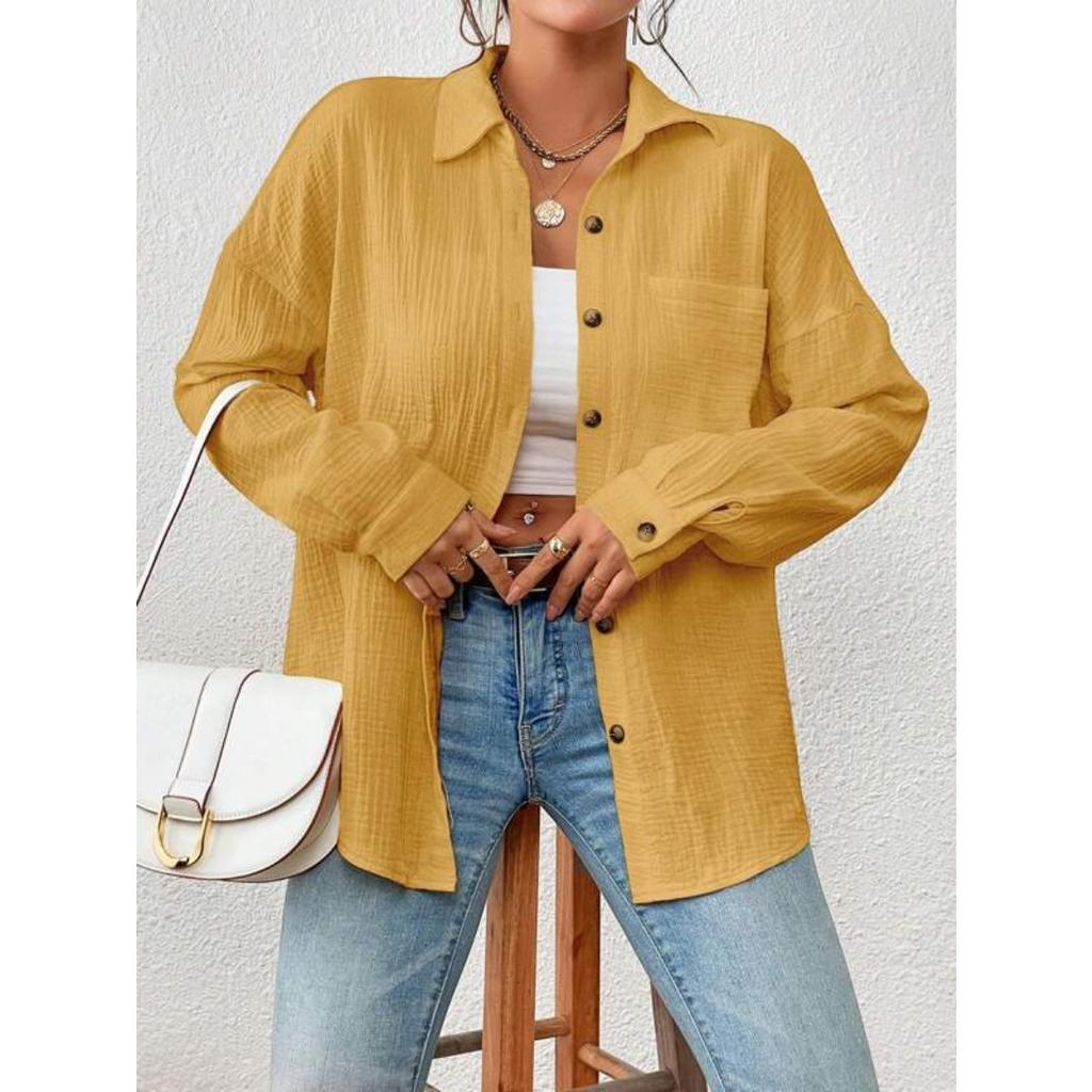 Fall Women's High-end Drop Shoulder Batwing Long Sleeve Shirt, European & American Style Blouse for Cross-border