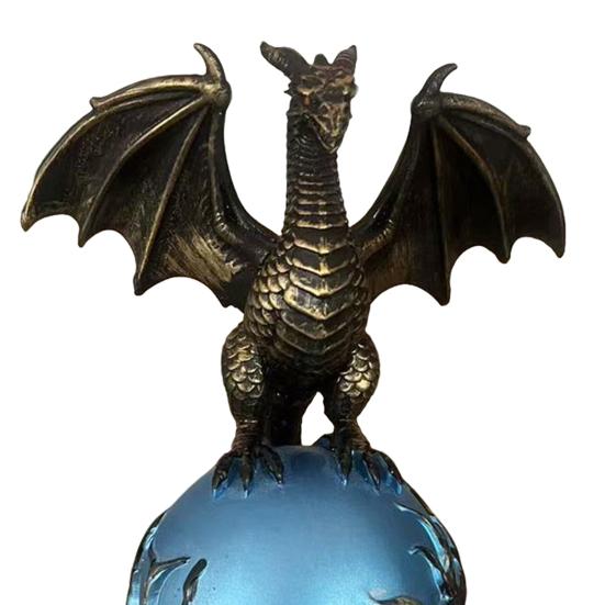 Dragon Statue with Ball, Dark Style Dragon Figurine, USB Powered Desktop Dragon Lamp Ornaments, Fantasy Gift for Men & Dragon Lovers