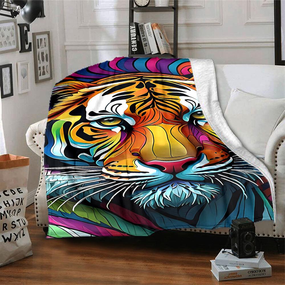 1PC Tiger Print Blanket, Throw For Sofa, Bed, Travel, Camping, Livingroom, And Bed, Printing Blanket With Soft And Warm Fabric yy250918165