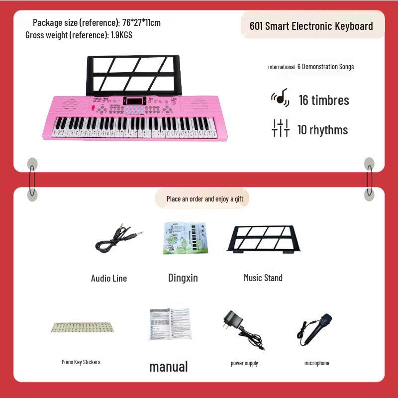 Beginner 61-Key Electronic Keyboard Piano for Home Use and Students