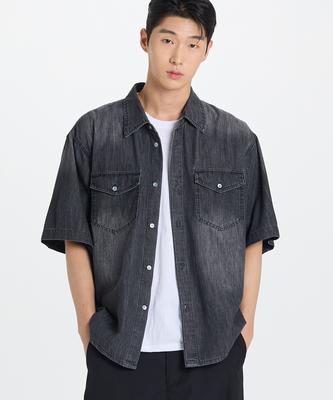 Gicheol Summer Half Denim Shirt (Black)