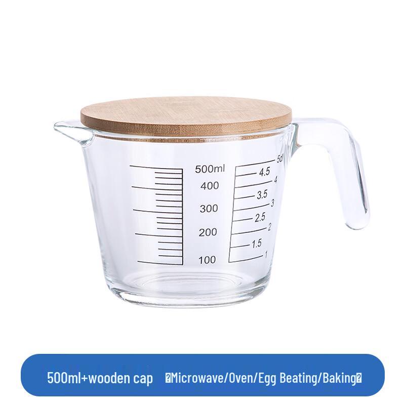 Thickened Glass Measuring Cup with Wooden Lid
