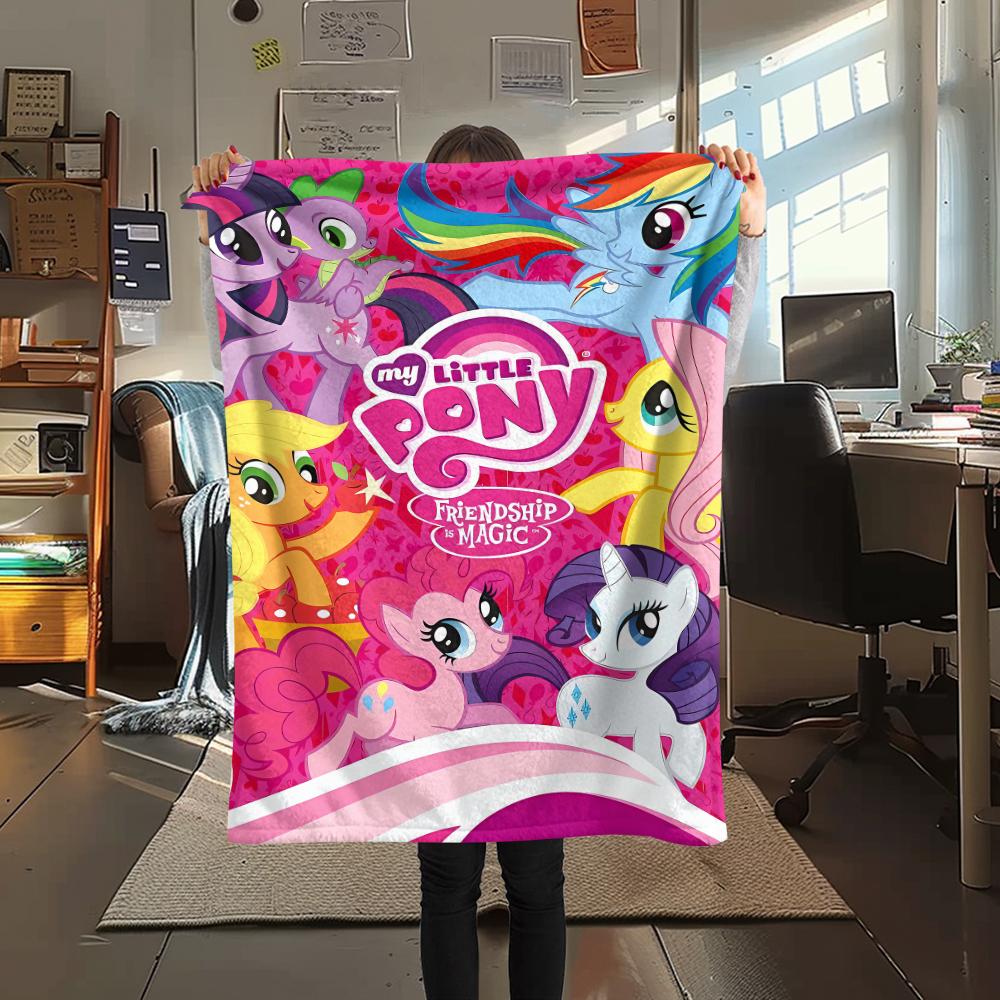 1Pc My Little Pony Print Flannel Blanket, High quality Comfortable for All Seasons, Home Decor, Warmth and Comfort, Perfect for Gifts