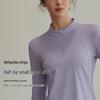 Women's Reflective Long Sleeve Yoga T-shirt - Night Run Fitness Top with Half-Zip Style for Autumn Running and Training