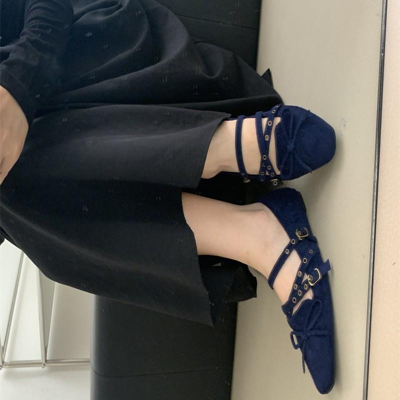 ~ French Square Head Bow Light ** Forked Ballet Shoes Women's Autumn Mary Jane Single Shoes