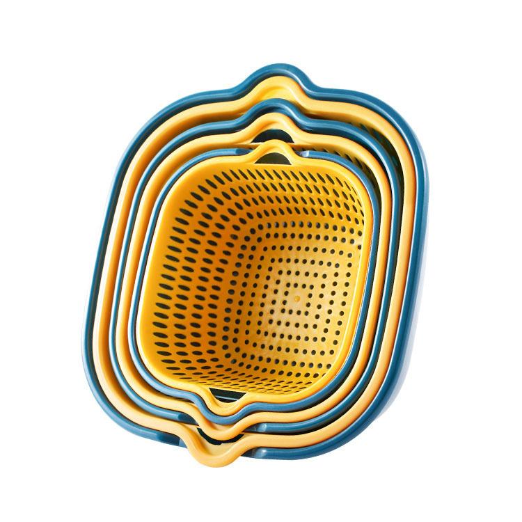 Doppelschichtiger hohler Abtropfkorb Kontrastfarbe Hot Pot Platte Waschkörbchen Küche Obst- und Gemüseaufbewahrung Obstschale Waschbecken