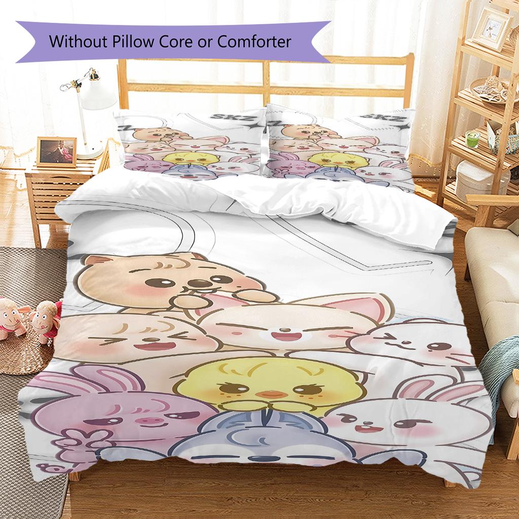 Literie à motif SKZ, Ensemble couette Housse de couette Taie d'oreiller Cadeau d'anniversaire pour la maison (1 housse de couette + 2 taies d'oreiller, sans garniture.)