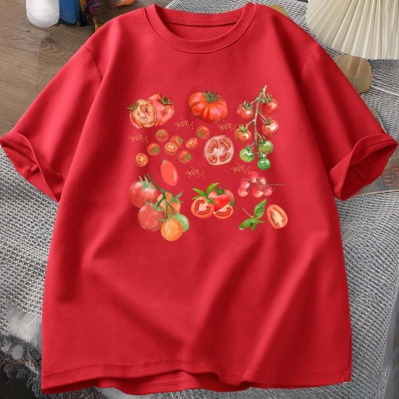 Fruit Tomato TShirt Cottagecore Clothing Vegan T Shirt Aesthetic Clothes Unisex Women Graphic T Shirts Summer Harajuku Cotton Tee