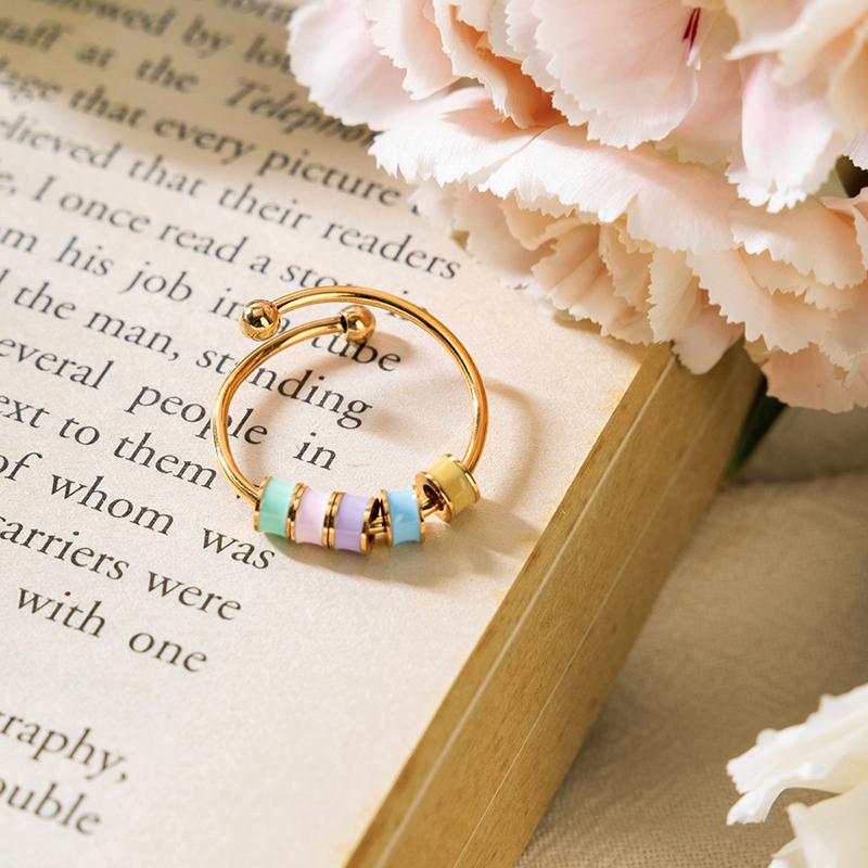 Women Men Open Ring Adjustable Anxiety Relief With Enamel Bead Opening Decoration Accessory Stacking Spinning Ring