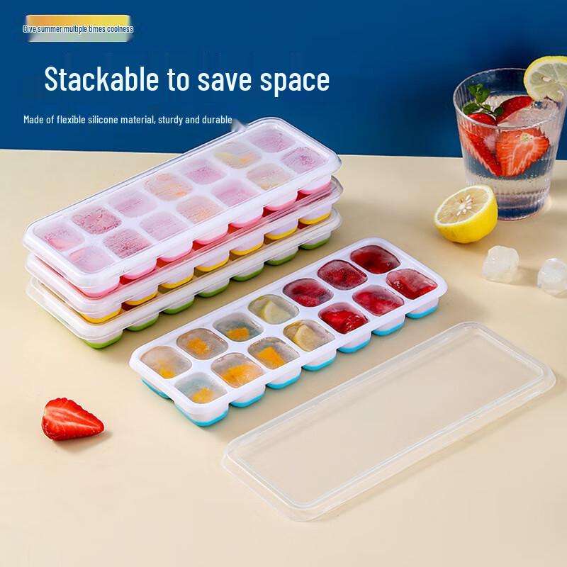 Square Silicone 14-Grid Ice Cube Tray with Lid