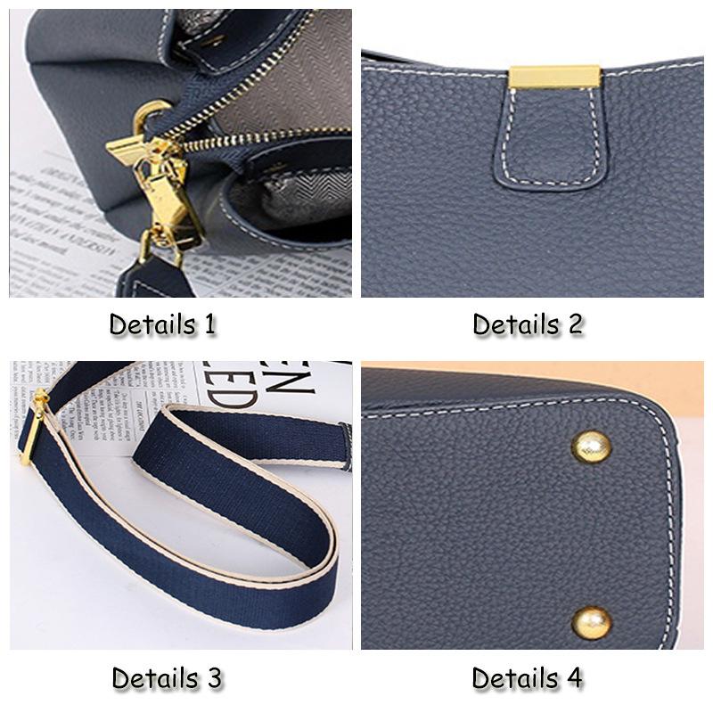 Hot-selling Niche Women's Leather Bucket Bag with Lychee Pattern Square Messenger Bag Wide Shoulder Strap