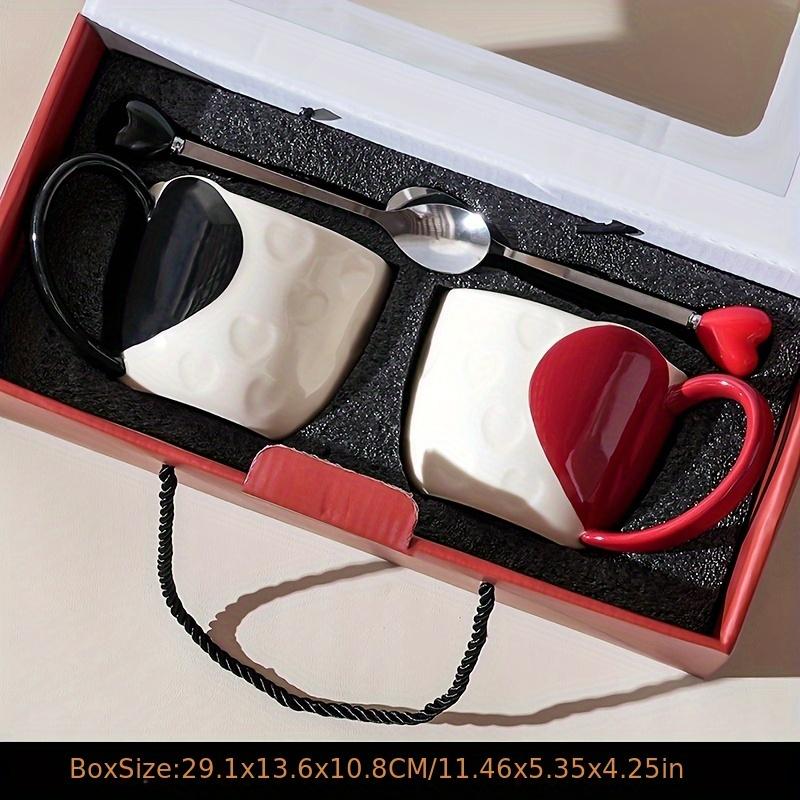 Set 2 Cutii Cadou Set Cești Ceramice Inimă Cuplu, Set Cești Cafea Cutie Cadou Romantice pentru Îndrăgostiți