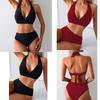 Bikini Women's Split High Waist Pants Solid Color Multi-Color Halter Sexy Swimsuit