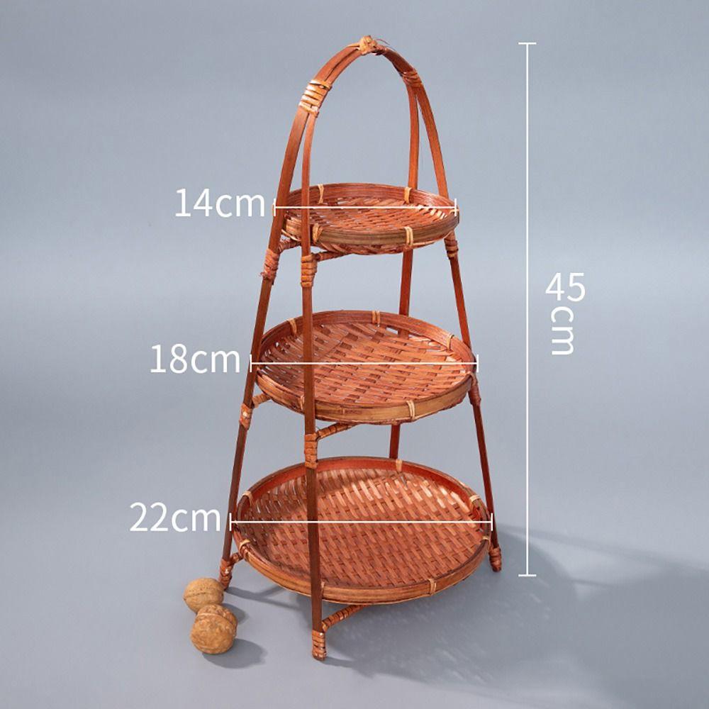 1Pcs Fruit Food Vegetable Bamboo Woven Basket 1/2/3 Layers Standing Tray Storage Basket  For Kitchen