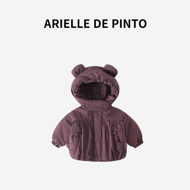 French Arielle De Pinto Girls Cotton Jacket Winter Stylish Baby Girl Hooded Cotton Coat with Rabbit Ears Gray Purple 140