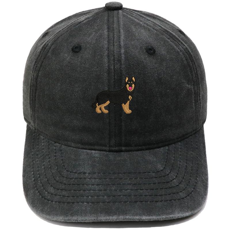 Cartoon German Shepherd Puppy Embroidered Baseball Cap Animal Washed Retro Daddy Hat Men's and Women's Casual Sun Hat