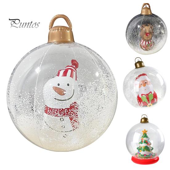 24" Inflatable Christmas Ball with LED Light Outdoor Blow Up PVC Ball Decorations with Santa/Reindeer/Snowman Figurine for Yard Pool Garden Decor