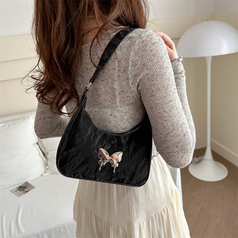 Chic And Stylish Women's Butterfly Underarm Bag In Black White Khaki And Silver Colors