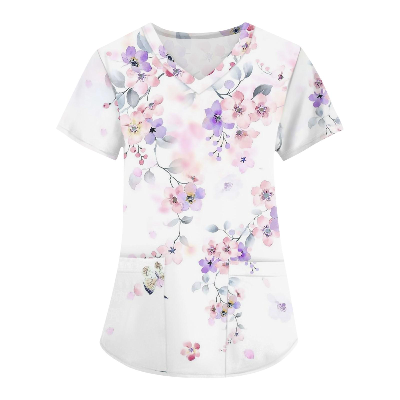 

Женская модная футболка с короткими рукавами и v-образным вырезом с принтом, маленькая рабочая футболка с карманами XL белый