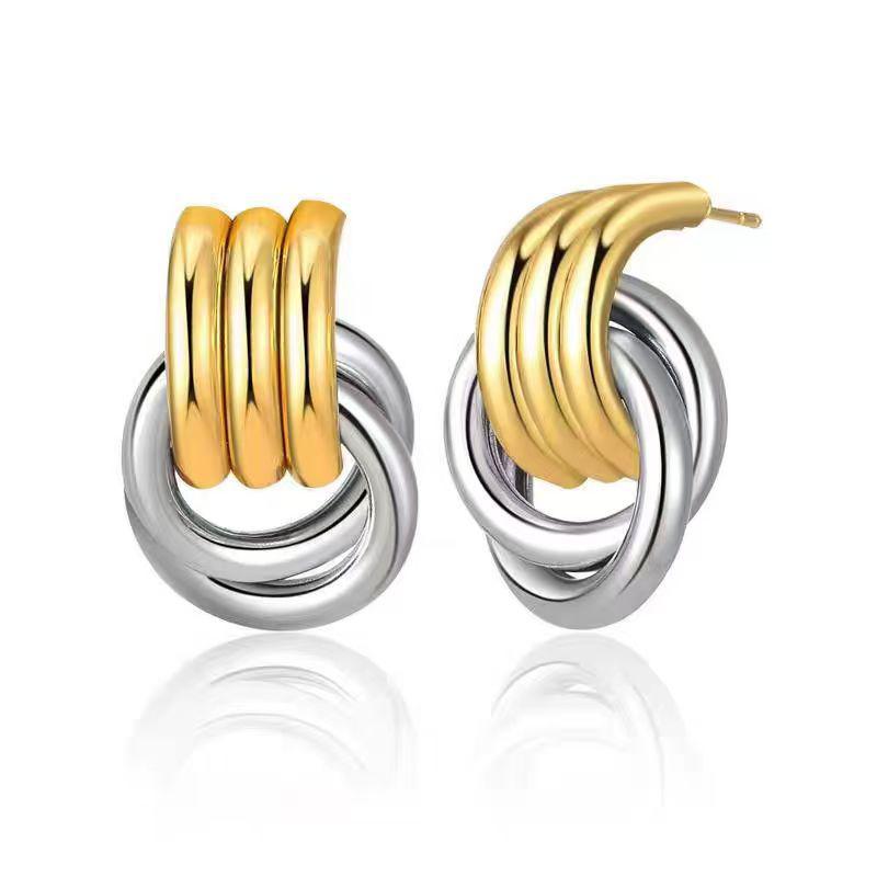 Gold-Tone Geometric Twist Earrings: Fashionable and Versatile Multi-Layer Braided Earrings for Women.