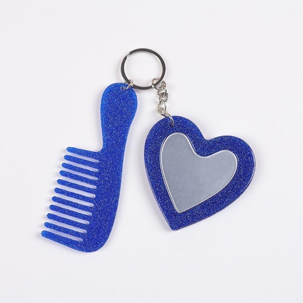 Colorful Shining Comb Mirror Keychain Mini Heart Car Keyring Creative Makeup Mirror Keychain  Gift 03