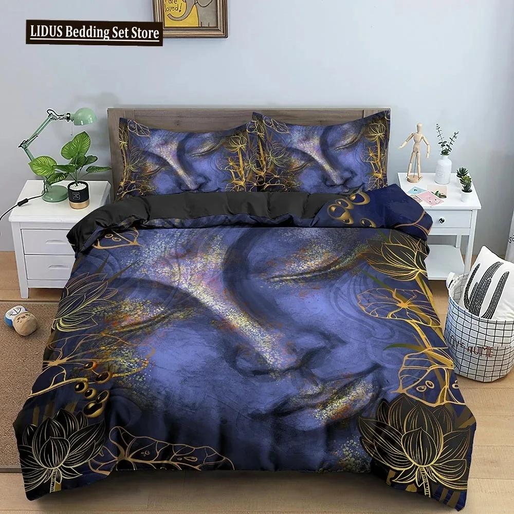 Buddha Bettwäscheset Indische Religion Buddhismus Meditation Mandala Bettbezug Lächeln Buddha Floral Weicher Quiltbezug Queen King Size