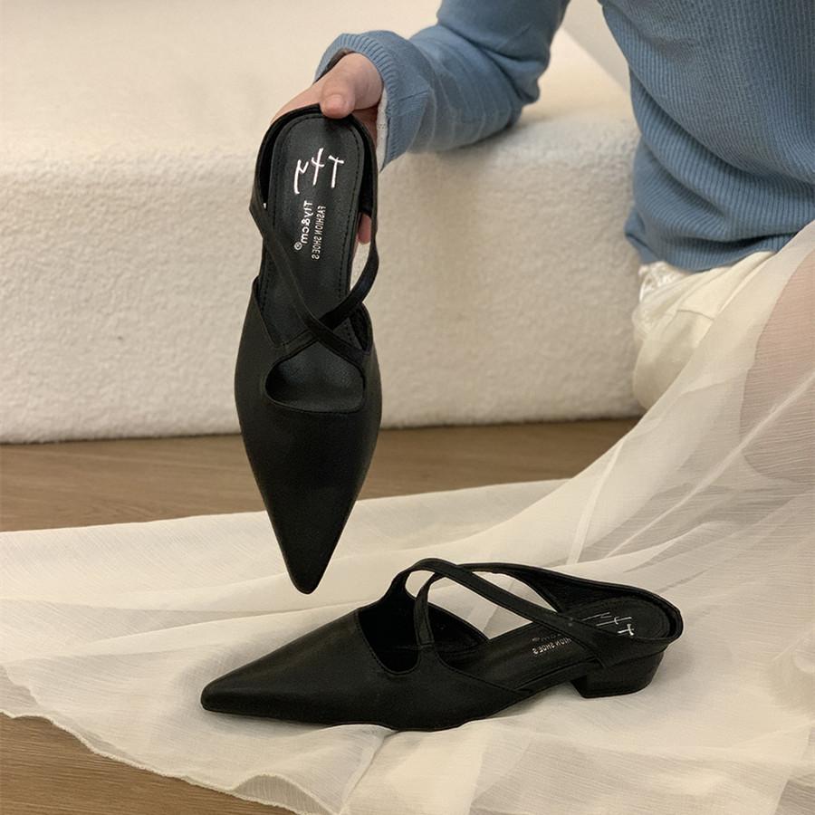 Bailamos Women Sandals Woman Flat Heel Dress Shoes Retro Pointed Toe Flats Womens Slip On Slippers Mujer