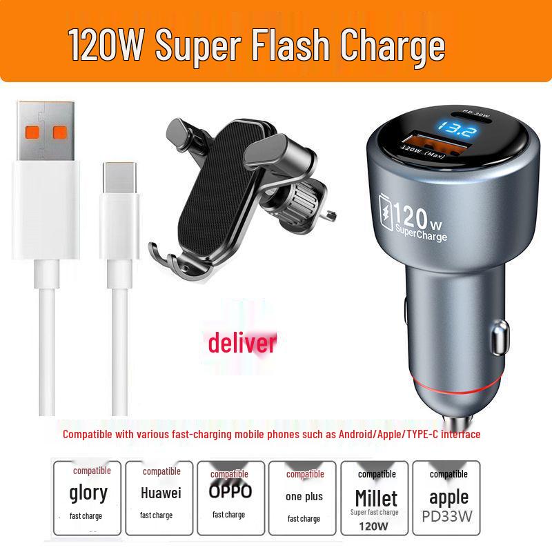 120W Dual Car Charger for Xiaomi and Apple - Super Fast Charging Adapter