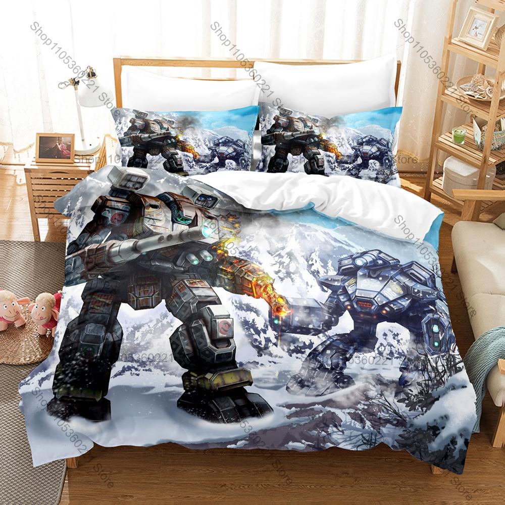 Man Made BattleTech The Board Game Duvet Cover + 2 Pillowcases Sci-Fi BattleMech Hex Tabletop Wargame Print Soft Bedding Decor