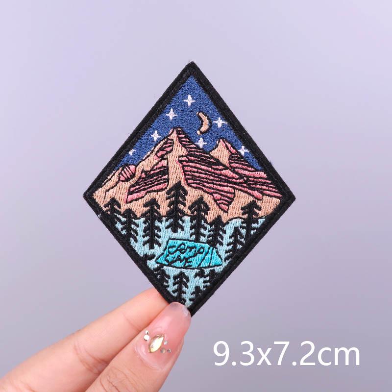 Wilderness Patch Mountain Patches Iron On Clothes River Embroidered Patches For Clothing Stripe Stickers On Clothes Hook Loop