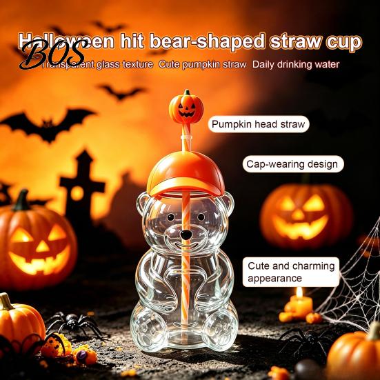 Heat Resistant Borosilicate Glass 600ML Bear Tumbler with Lid & Straw, 20oz Drinking Durable Container Cup for Iced Coffee, Boba Tea, Milk, Gift Women