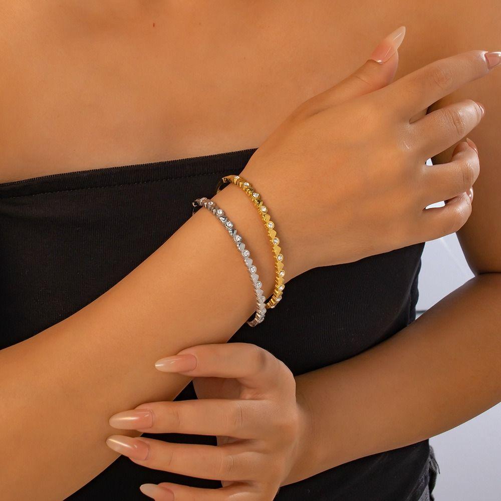 Love Heart Stacked Bangles Cute Fashion  Stainless Steel Bangle Jewelry Beads Cuff Bracelet  Daily