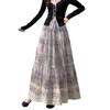Blue Floral Tiered Skirt Embroidered High Waist A-Line Maxi French Ethereal Style QT2864