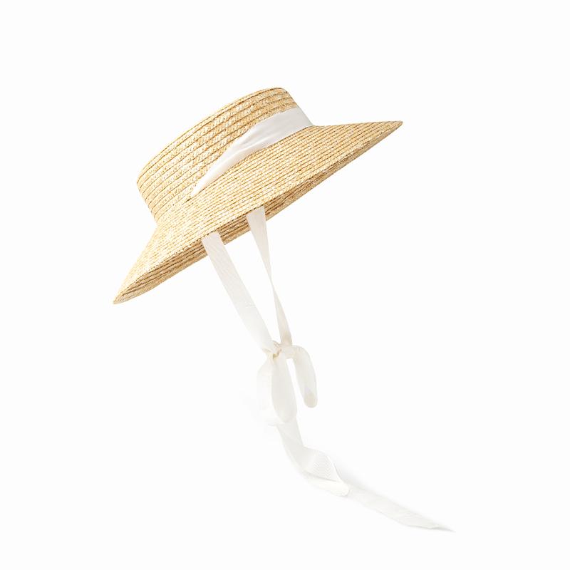 Fashion Women Summer Hat Wide Brim Beach Hat Ribbon Tie Wheat Straw Hat Outdoorsman Boater Hat Sun Protective Panama