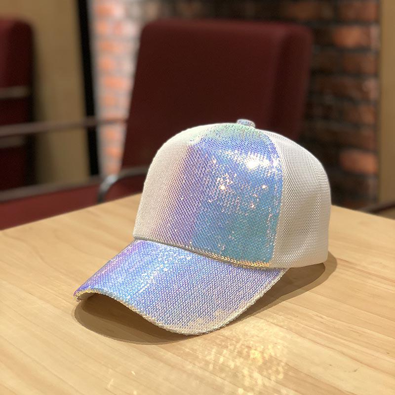 Women's Summer Mesh Sequin Visor Hat: Breathable, Fashionable Korean-Style Duckbill Cap for Travel & Sun Protection