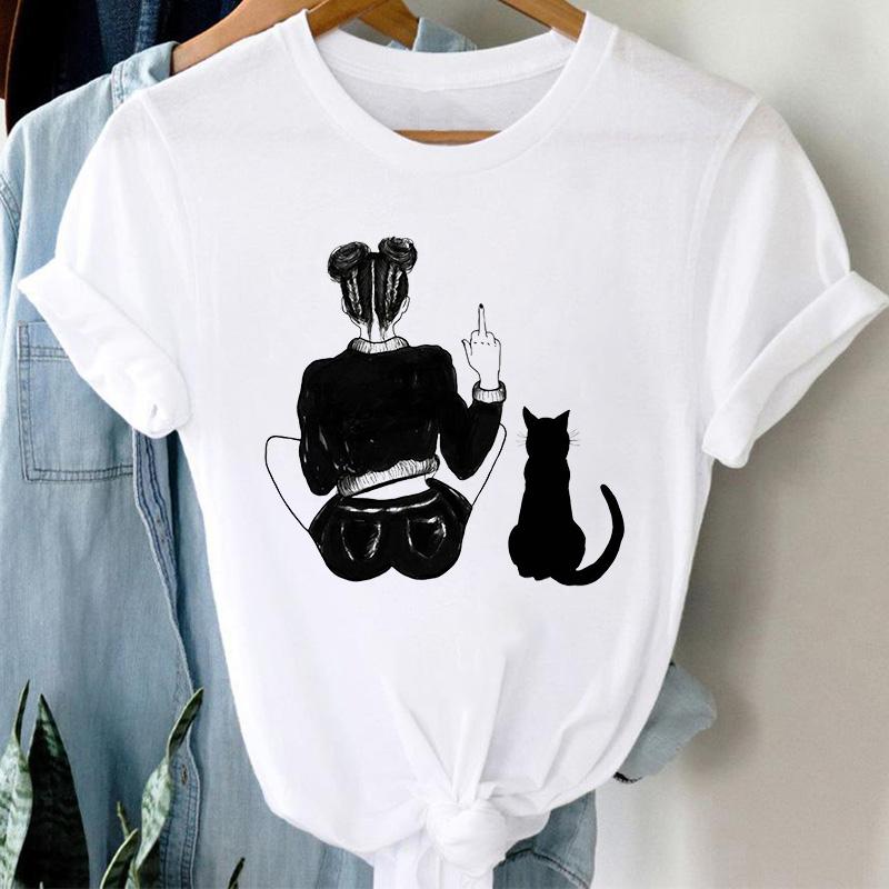 T-Shirts Women Cute Cartoon Print Fashion Tshirt For Woman Tees Tops Graphic Female T Shirt White Womens T-Shirt