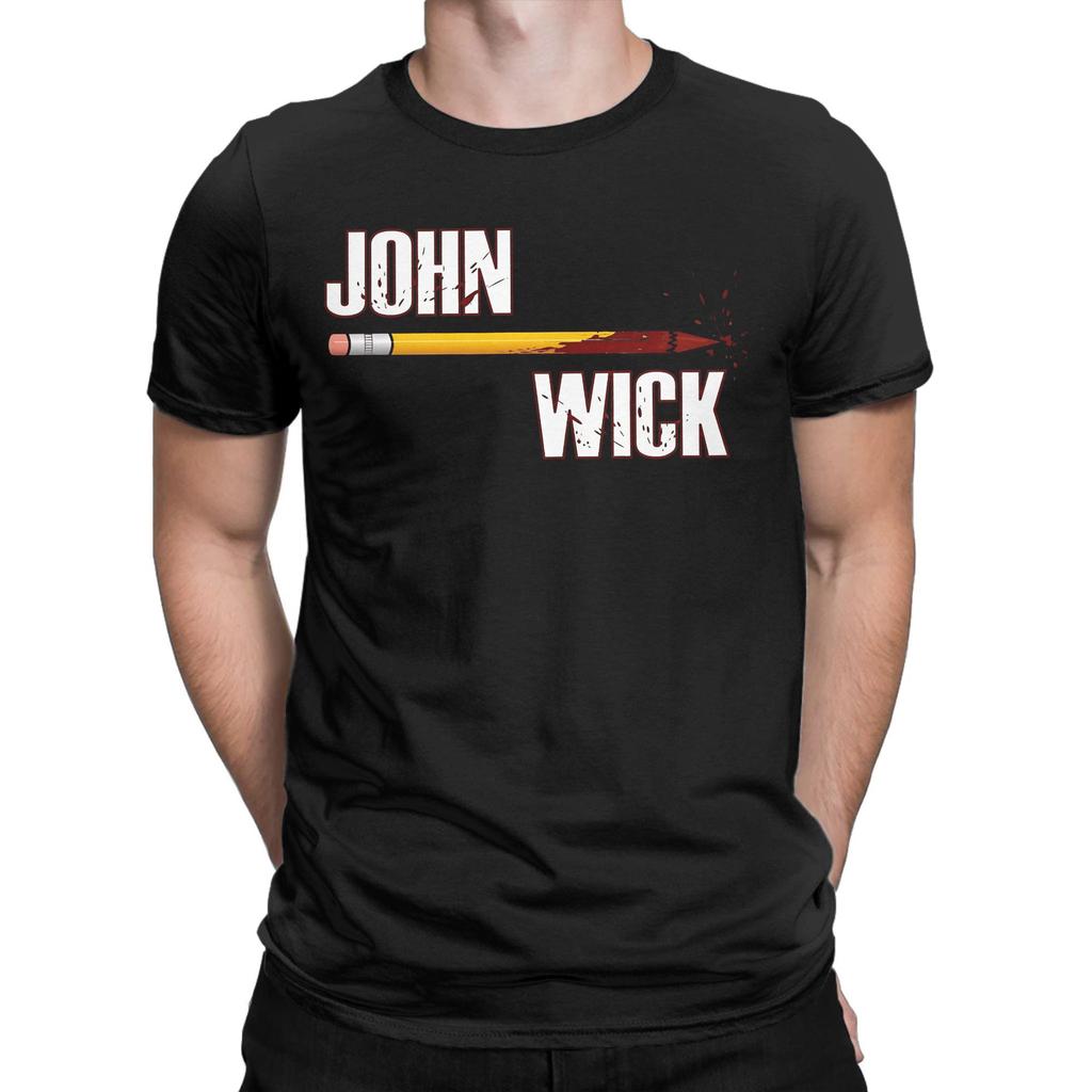 Men Movie John Wick Pencil T Shirts  Cotton Tops Funny Short Sleeve Crewneck Tees Gift Idea T-Shirts