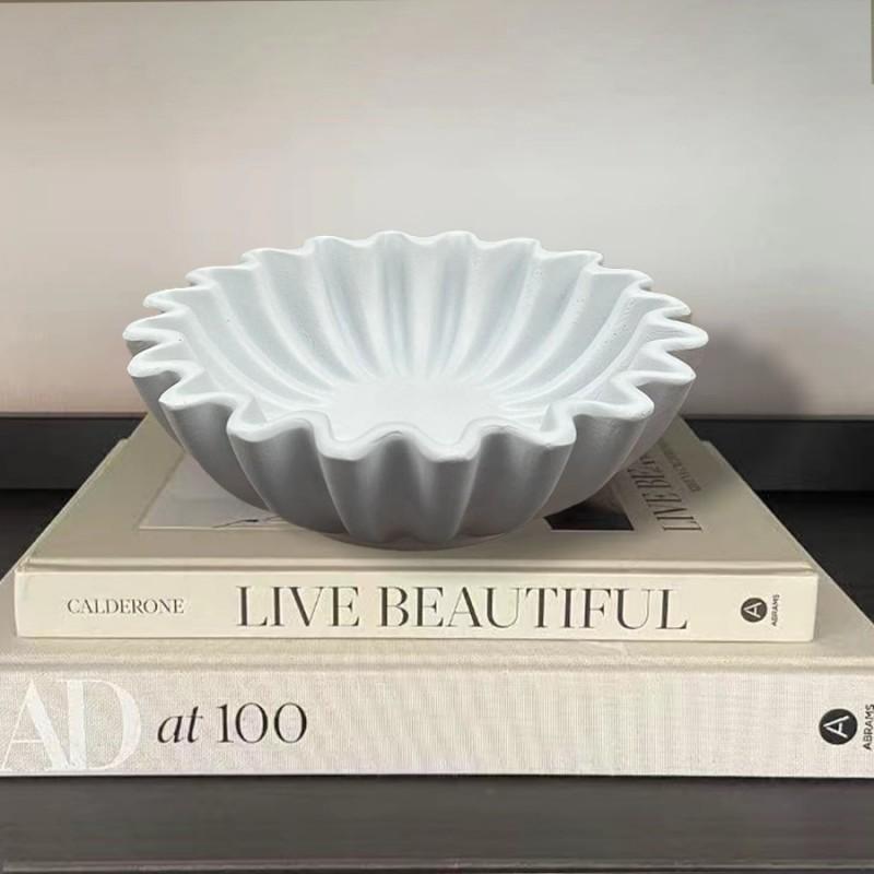 Decorative Bowl With Grooved Ruffle Edge Modern Home Accent Coffee Table Bookshelf Console