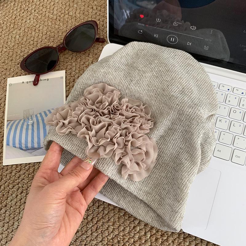 Retro Three-dimensional Flower Stacking Hat Children's Summer Thin Spring and Autumn Knitted Cold Hat