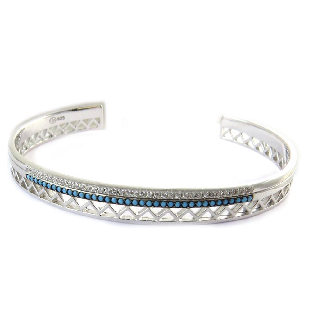 Les Trésors De Lily [N6206] - Open Silver Bracelet 'Navajos' Turquoise Silver - 56 Mm 6 Mm