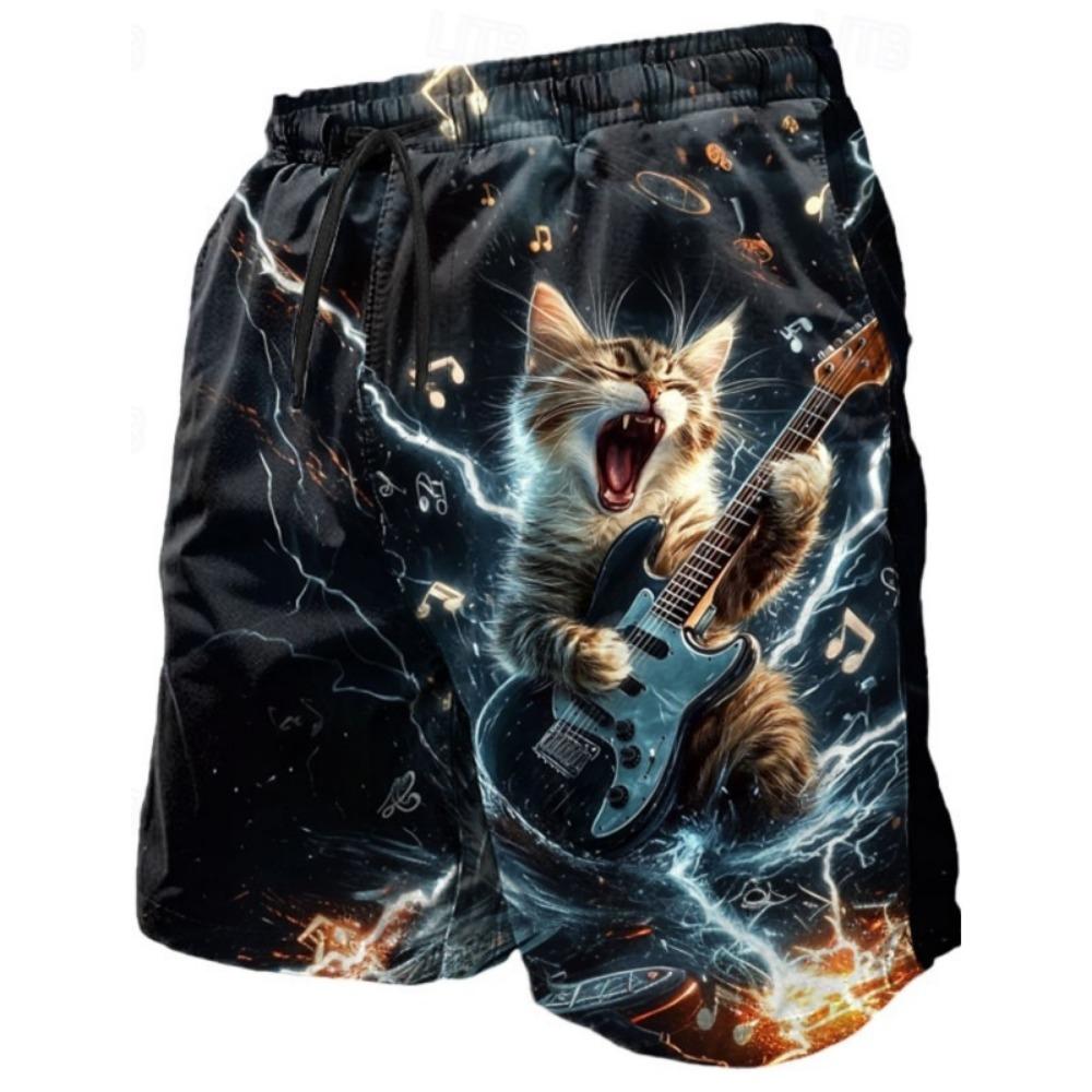 The Cat Music Mouse Graphic Swimming Trunks Are Men's Shark 3D Printed Beach Shorts, Summer Casual Quick Dry Sports Loose Surfing Beach Casual Shorts