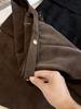 Plus Size Retro Coffee Suede Asymmetrical A-Line High Waist Skirt - Women's Spring/Autumn, Hip-Hugging Short Style.