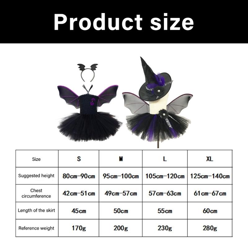 3Pcs Bat Wing Tutus Dress Headband Set Halloween Vampires Cosplay Costume Set for Kids Girls Bat Costumes Accessories