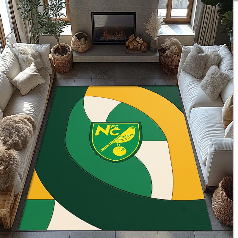 Norwich City Football Print Crystal Velvet Rug, Comfortable Water Absorbent Non Slip Indoor Floor Carpet