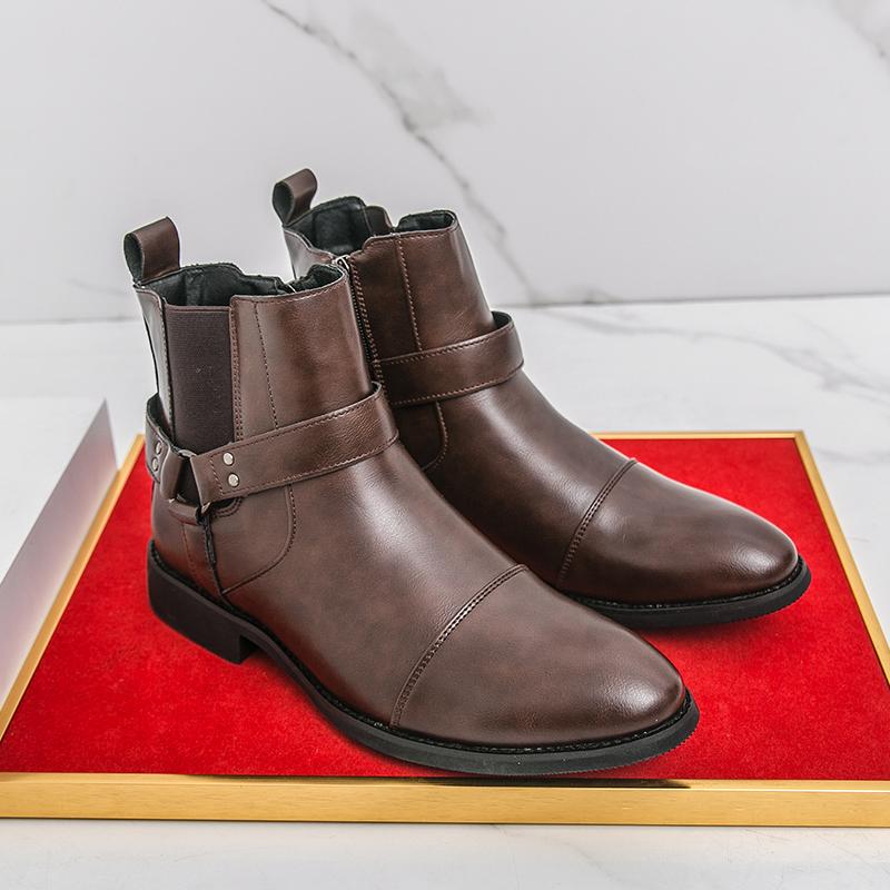 

Мужские короткие ботинки Деловые формальные ботинки с высоким голенищем Ретро ботильоны-смокинг Черные ботинки Большой размер EU:46 коричневый